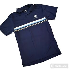 FootJoy Poly Blend Performance Gold‎ Polo Mens Medium Navy stripe 000207